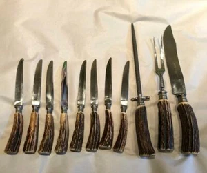 11 Lublin Lublim Solingen Germany Antler Handle Serving Set Knives Knife As Is - Picture 1 of 10