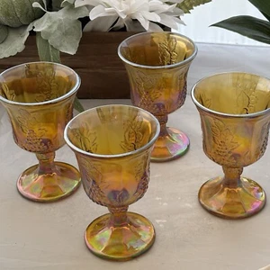 VTG Set Of 4 Amber Carnival Imperial Glass Marigold Goblets 5.5" H - Picture 1 of 16