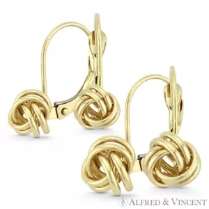 8 mm oder 10 mm Liebesknoten Charm Leverback Tropfen/Hängen Ohrringe in 14k Gelbgold - Bild 1 von 3