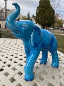 Goldscheider Blue 10” Tall Ceramic Elephant Statue Figurine Signed & Numbered - Picture 1 of 12