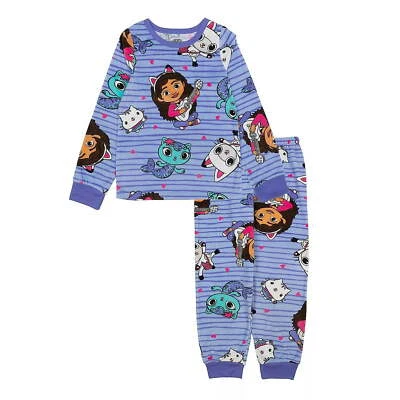 Gabby's Dollhouse Pajamas Set Girls Shirt Pants 4 6 8 10 Fleece Cakey Mercat Cat - Image 1 of 2