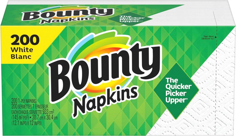 Bounty Paper Napkins, White, 1 Pack, 200 Sheets per Pack
