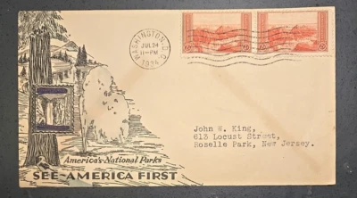 See America First FDC, Scott # 741 Pair, Grand Canyon, 2 Cent, JUL 24, 1934 - Image 1 of 2