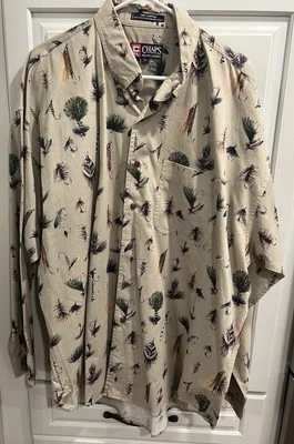 Camisa de vestir de colección Chaps para hombre con botones patrón de señuelos de pesca años 90 talla XL Foto 1 de 4
