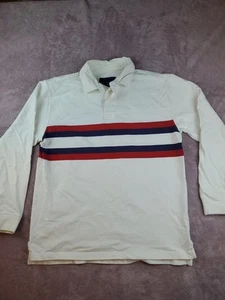 Vintage LL Bean Rugby Polo Shirt Red Blue Wide Striped Size Medium Long Sleeve - Picture 1 of 18