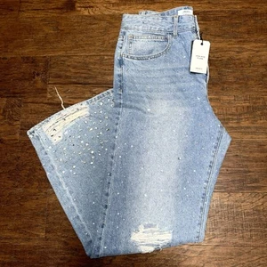 Neu mit Etikett Forever 21 Damenjeans 26 blau Denim distressed Strass Glitzer 27 x 30 - Bild 1 von 14