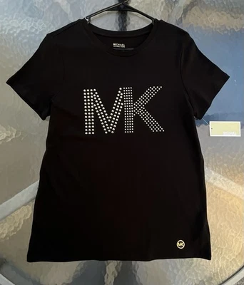 Nueva camiseta para mujer Michael Kors MK dorada con tachuelas talla S M L Foto 1 de 4
