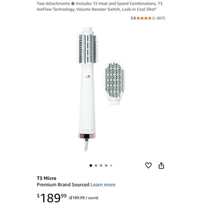 T3 Micro AireBrush Duo Interchangeable Hot Air Blow Dry Brush - White Brand New - Image 1 of 4