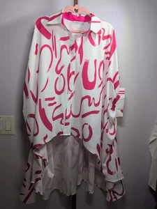 Patrizia Luca Damen rosa & weiß Einheitsgröße Bluse Top HIGH/LOW Knopfleiste - Bild 1 von 9