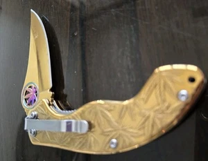 8" Gold Spring Assisted Pocket Knife Tactical Blade Leaf Weed Handle Folding - Picture 1 of 15