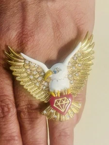 Betsey Johnson Rhinestone Eagle Diamond Heart Size 7 Ring Western Biker Ol’ Lady - Picture 1 of 10