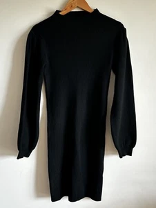 CHICWISH Ladies Dress Size M Black Knit Ribbed Long Sleeve Mini Puff Sleeve Work - Picture 1 of 12