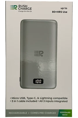 Banco de alimentación Rush Charge RB100 10.000 mAh con cables plateado Foto 1 de 2