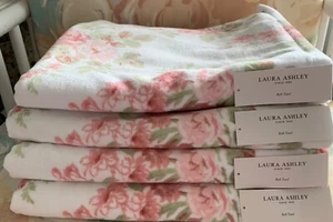 Laura Ashley Lisalee Bath Towels Pink Floral 100% Cotton Set of 4 New with Tags - Picture 1 of 4