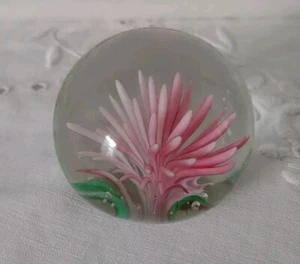 Art Glass Chrysanthemum Paperweight Light Pink 60s Floral 1.50” Tall  - Picture 1 of 5