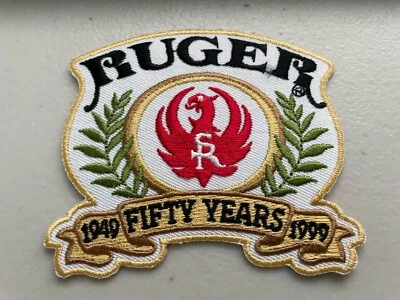 VINTAGE "RUGER FIFTY YEARS 1949-1999" EMBROIDERED PATCH 3 1/2 X 2 3/4" GUN RIFLE - Image 1 of 2