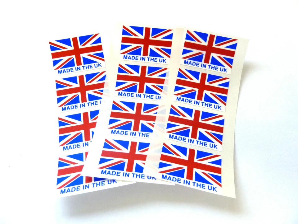 Plastic British Union Jack flag stickers GB labels with 'MADE IN THE UK' text - Bild 1 von 1