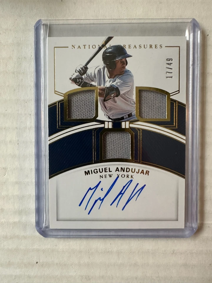 2018 National Treasures Rookie Triple Jersey Auto Gold #16 Andujar #/49 Yankees - Image 1 of 2