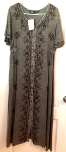 Embroidered Indian Cotton Olive Midi Dress S R Fashion Size L New w/tags - Picture 1 of 3