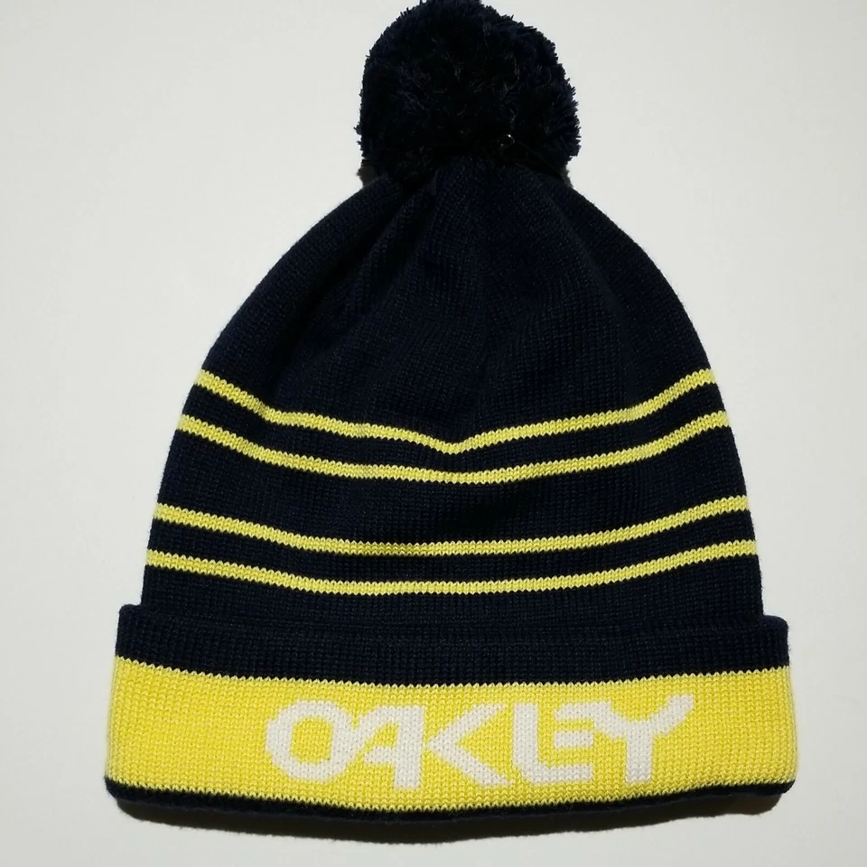 Oakley Mens B1b Logo Striped Pom Beanie Hat OSFA Fathom