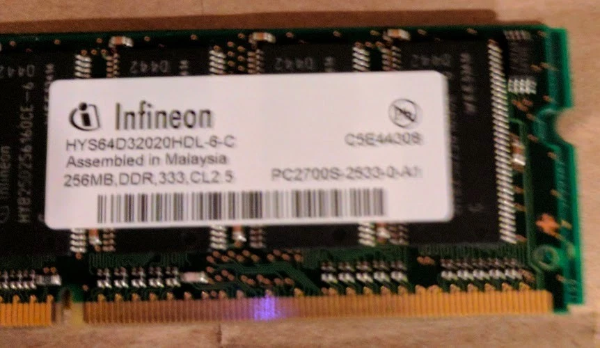 Infineon PC-2100S 256 MB 333 MHz DDR SDRAM Memory HYS64D320HDL 6C 32Mx64 - Image 1 of 1