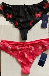 Fantasie 2 Pack Luxury Lace Trim Thong Briefs, Size Small - Picture 1 of 4