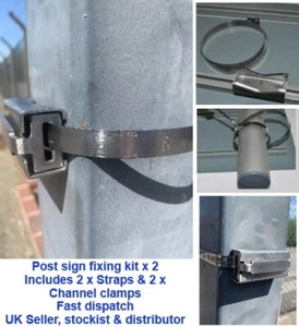 Post Sign Fixing Kit inc. 2 Clips + 2 Universal Channel Clamps SS (POSTSIGNKIT) - Picture 1 of 13