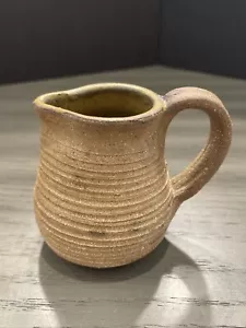 Small Art Pottery Creamer Pitcher Outside Surface Unglazed & Textured Rustic - Picture 1 of 7