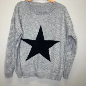 Womens Crew Star Sweater Gray Navy Preppy Patriotic Minimalist Classic Academia - Picture 1 of 13