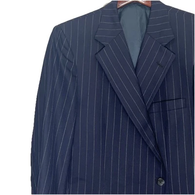 Men's Blazer Size 44R Tom James Innocenti Navy Blue Striped Suit Jacket - Image 1 of 4