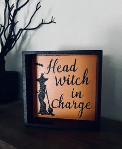Decoración de mesa de madera de Halloween Head Witch a cargo - Imagen 1 de 2