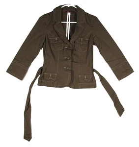 So Girls Button Up Jacket Long Sleeve Collar Neck Belt Loops Size M Brown - Picture 1 of 6