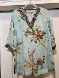 soft surroundings Women Tunic Green Embroidery FloralGarden Prairie Summer Sz XS - Picture 1 of 9