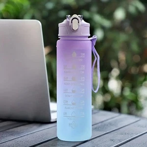 Sports Water Bottle Gym Travel Drinking Leakproof Bottle With Straw - Picture 1 of 28