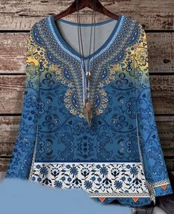 Longshirt Tunika Bohemian blau weiß bunt Gr.  48 50 - Bild 1 von 4