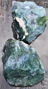 1.5 Pounds - 2 Rough Scenic Moss Agate Chunks, Natural Not Polished Lapidary - Picture 1 of 15