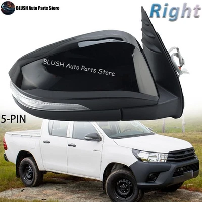 Espejo retrovisor de puerta lateral derecho derecho 5 pines para Toyota Hilux 2015-2020 negro brillante Foto 1 de 4