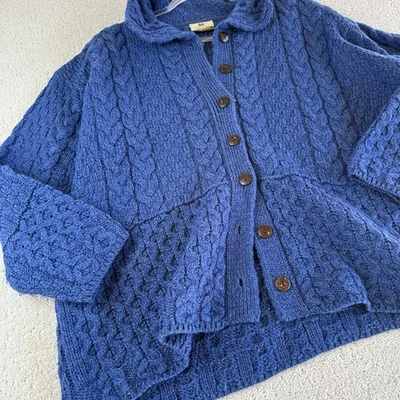 Cárdigan tejido con cable de lana merino Carraig donn para mujer XXL azul Irlanda $180 Foto 1 de 4