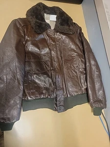 Vtg Excelled Leather Jacket Mens 40 Brown Bomber Faux Fur Collar Aviator Pilot - Picture 1 of 8