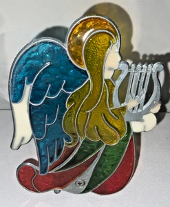 Vintage Kerzenhalter Engel Buntglas (Kunststoff) Made In Hong Kong - Bild 1 von 5