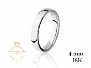 18K White Solid Gold 4mm Low Dome Wedding Band Ring - Comfort Fit Polished New - Picture 1 of 9