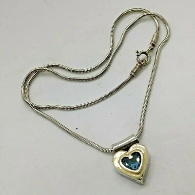 Necklace Sterling Silver & 14 carat gold Heart & Blue Topaz - Image 1 of 4