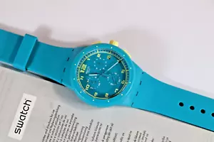 Reloj Swatch suizo cronógrafo ACID DROP esfera azul fecha deportivo de silicona para hombre SUSL400 - Imagen 1 de 8
