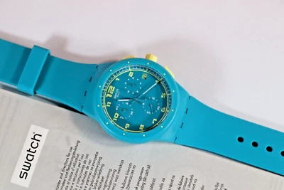 Reloj deportivo de silicona para hombre Swiss Swatch crono ACID DROP esfera azul fecha SUSL400 Foto 1 de 4