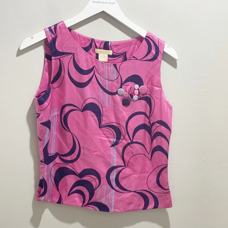 AURA Women’s Pink Silk Button Detail Fully Lined Silk Shell Tank Blouse Size 2 - Изображение 1 из 4