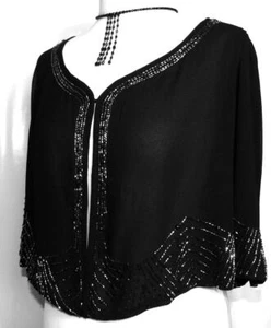 NEW TOMMY & KATE 🌸BLACK BEADED CHIFFON BOLERO SHRUG JACKET TOP 🌸 SIZE 10/12* - Picture 1 of 6