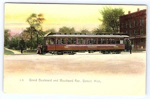 Grand Boulevard & Woodward Avenue Trolley Detroit Michigan Postcard B282 - Picture 1 of 2