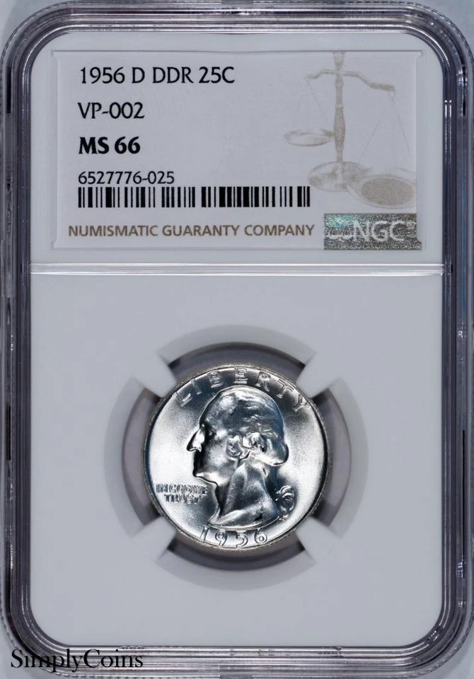 1956-D DDR VP-002 Washington Quarter NGC MS66 TOP POP US Silver Coin - Image 1 of 4
