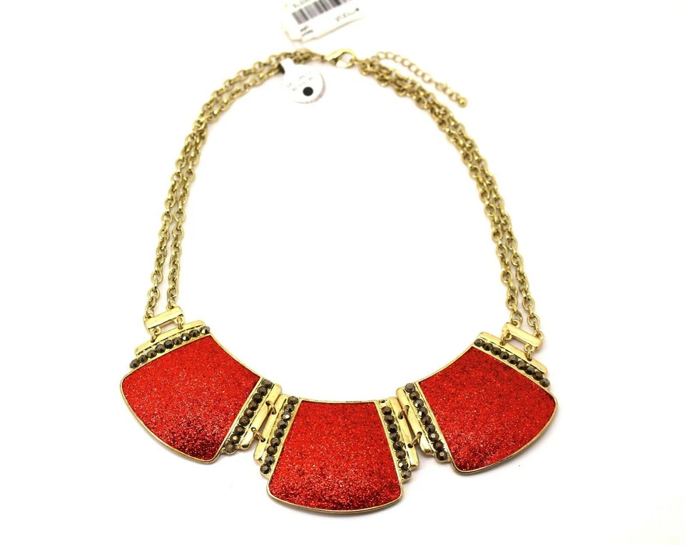 Collar frontal de doble cadena de papel brillante rojo tono dorado Style&co Foto 1 de 1