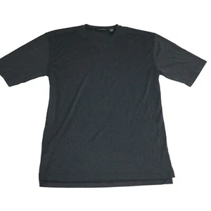 Jhane Barnes T Shirt Womens Medium Gray Solid Silk Short Sleeve V Neck Slit - Picture 1 of 8